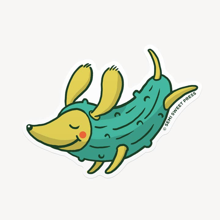 Springende Pickle Dog vinylklistermærke for engroshandel hos Semi Sweet Press
