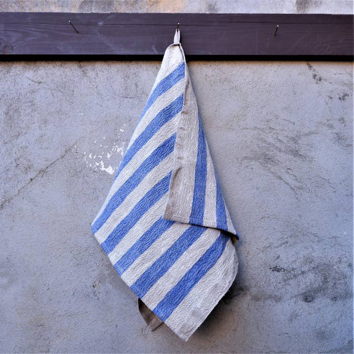 Pano de cozinha de linho com listras azuis por atacado de NorraVilla