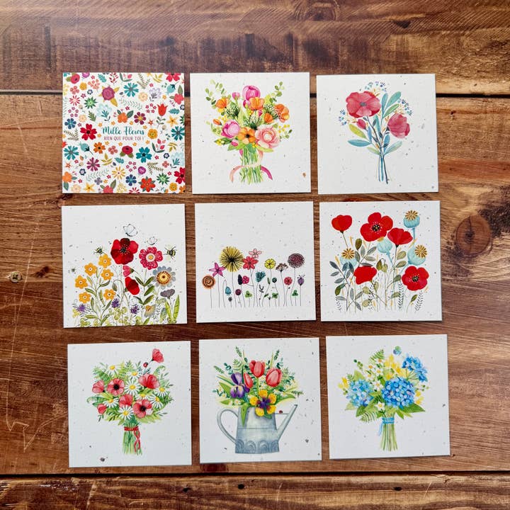 9 x 5 small traditional square flower cards for wholesale by Les cartes de Lulu