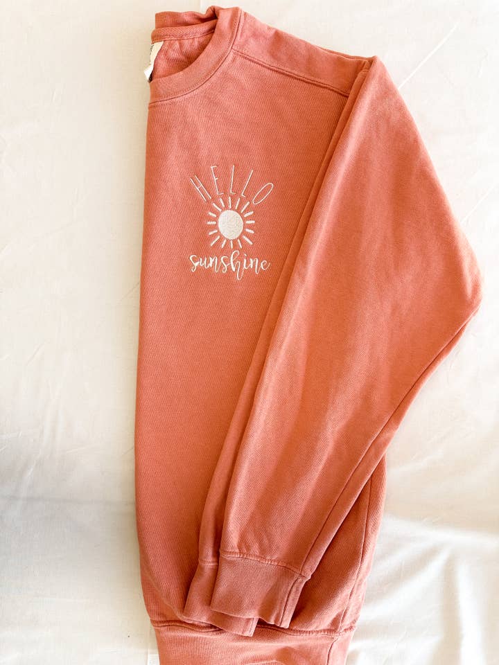 Hello Sunshine Embroidered, Dog Mom Sweatshirt, Embroidered for wholesale by Tails Up, Pup