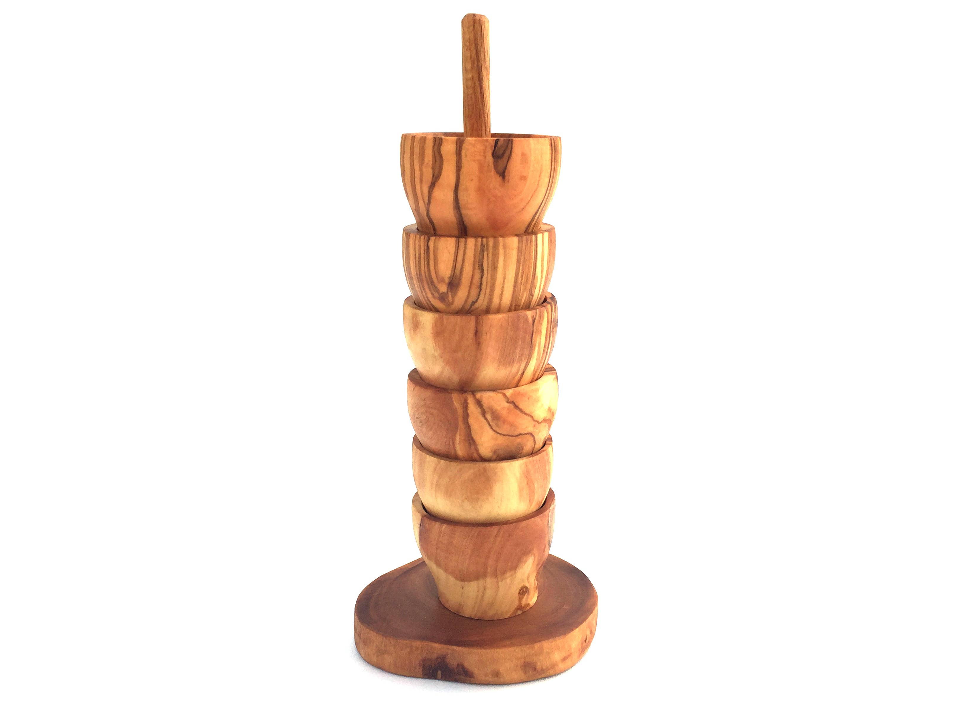 medina mood - Wholesale Egg Cup/Holder - Set of 6 egg cups and holder in a space-saving olive wood0