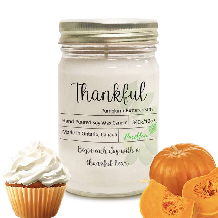 Thankful Soy Wax Candle (Pumpkin+Buttercream) for wholesale by PureYou handmade