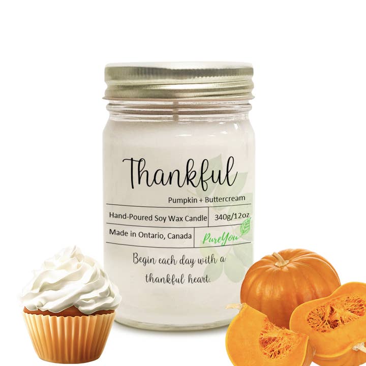 Bougie à la cire de soja Thankful (citrouille+crème au beurre) pour la vente par PureYou handmade