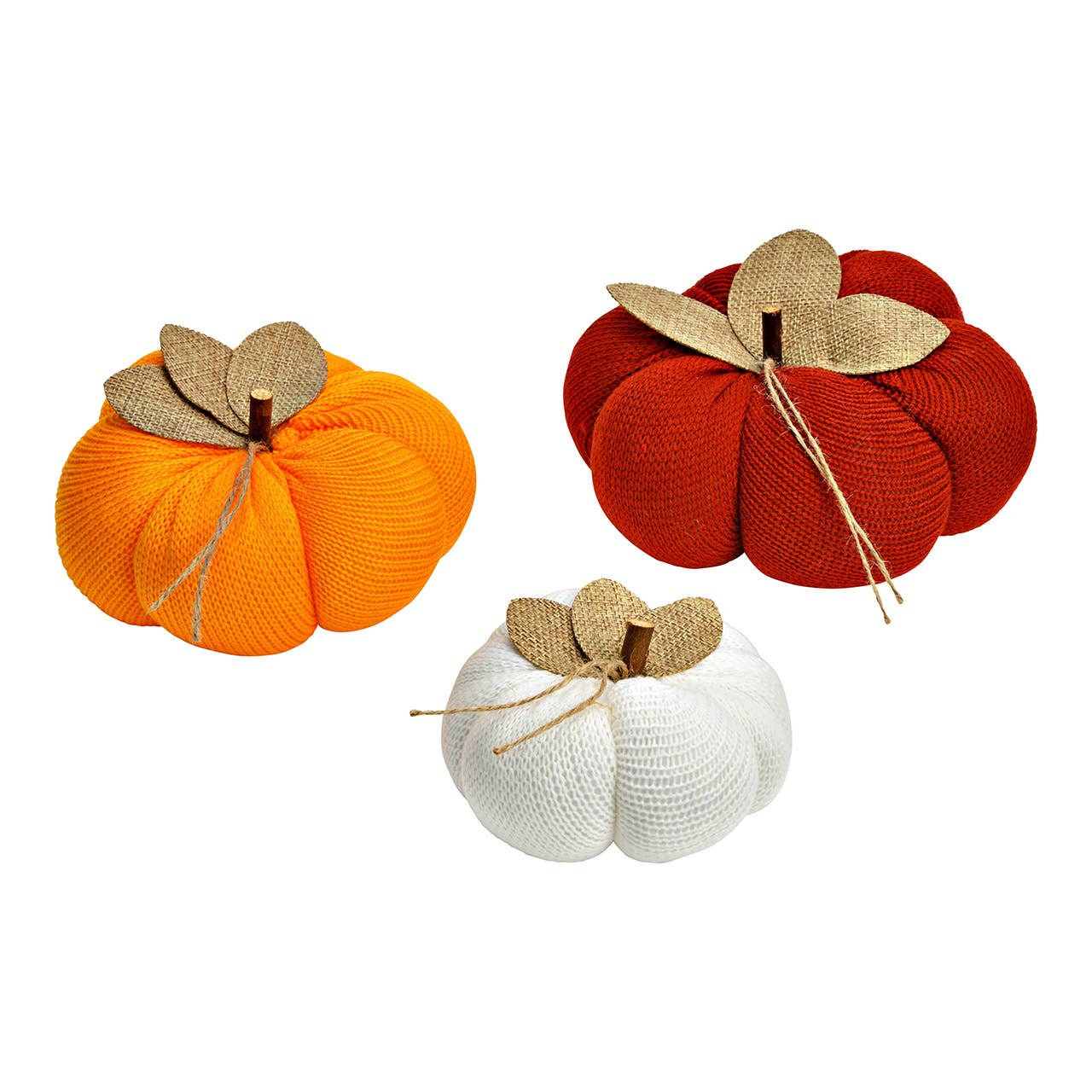 Wurm - Wholesale Decorative Figurine - Textile pumpkin, set of 3, orange/red/white (W/H/D) 11x7.5x11cm/13x8x13cm/16x9x16cm0