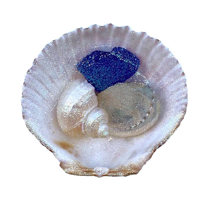 Sea Glass Calico Pectin Seashell Collage Magnet for wholesale by California Seashell Company