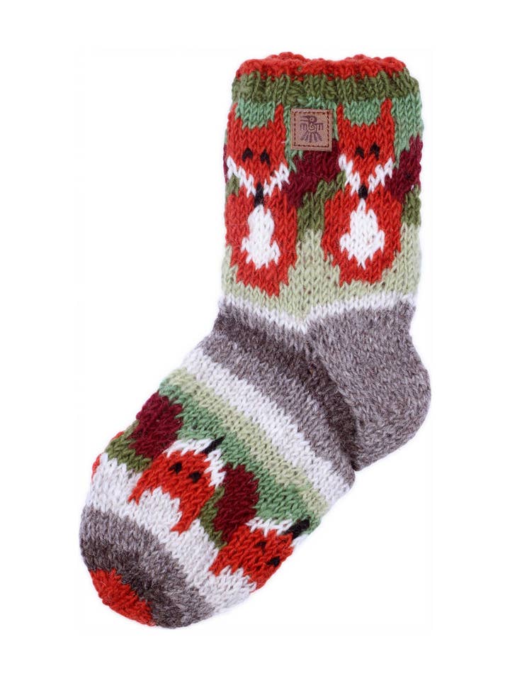 One Colour Skulk of Foxes Fair Isle Wool Knit Cosy Socks Red Orange for wholesale on Faire1