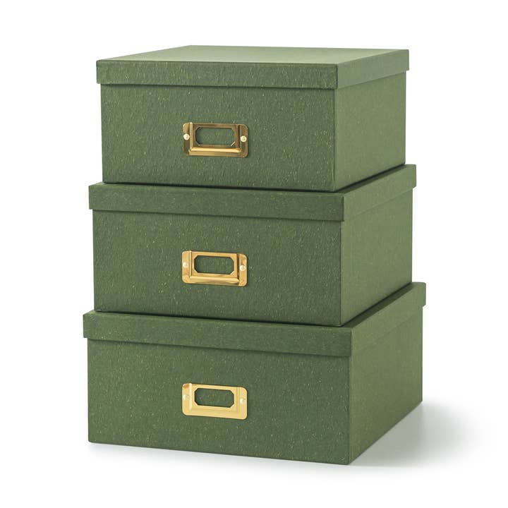 Soul & Lane - Wholesale Decorative Box - Set of 3 Green Kraft Paper Boxes for Storage0