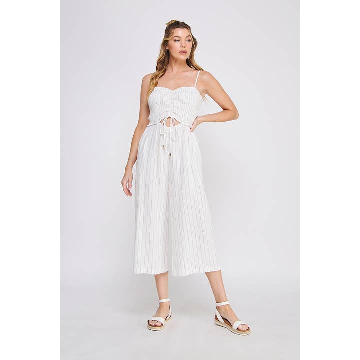 Tuta in lino con corpetto a coulisse e spalline sottili per la vendita all'ingrosso da parte di Allie Rose