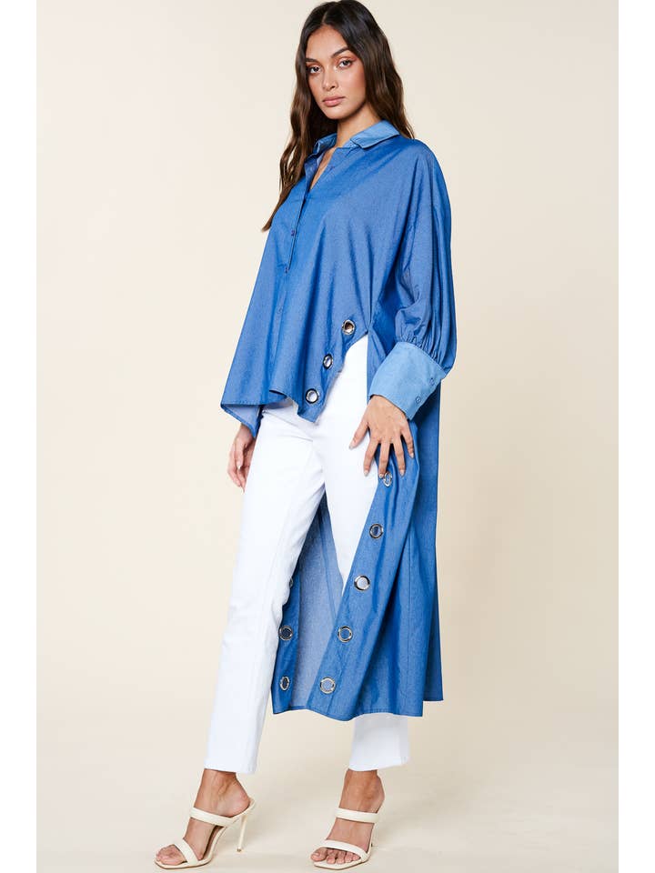 QMP Moda - Wholesale Button Down Shirt - Women's - DENIM SHIRT WITH HOLES 2