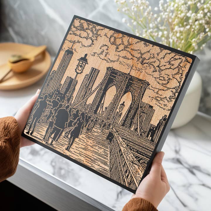 Benoit's Design Co. - Vente Enseigne murale - Illustration gravée de la vie sur le pont de Brooklyn1