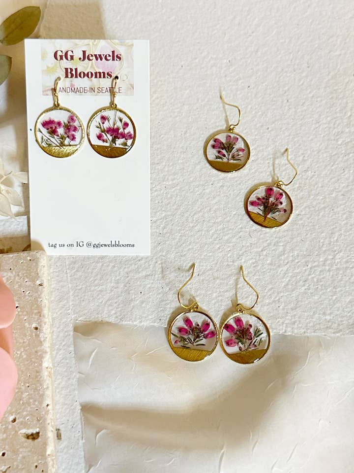 Heather pink flower earrings for wholesale by GG Jewels Blooms
