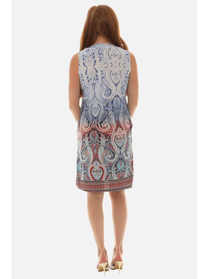 Shoreline Wear. INC - Wholesale Dress - Women's - Sleevless Mandarin V-Neck Paisley Dress