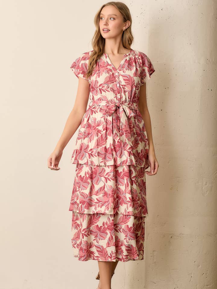 V-NECK SHORT SLEEVE MIDI DRESS for wholesale by Polagram by Wellmade USA