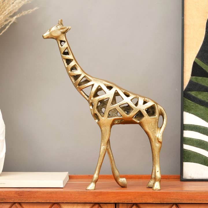 Moderne Giraffenskulptur | Handgefertigte Aluminium-Heimdekoration | Gold für den Großhandel von Expo Bazaar