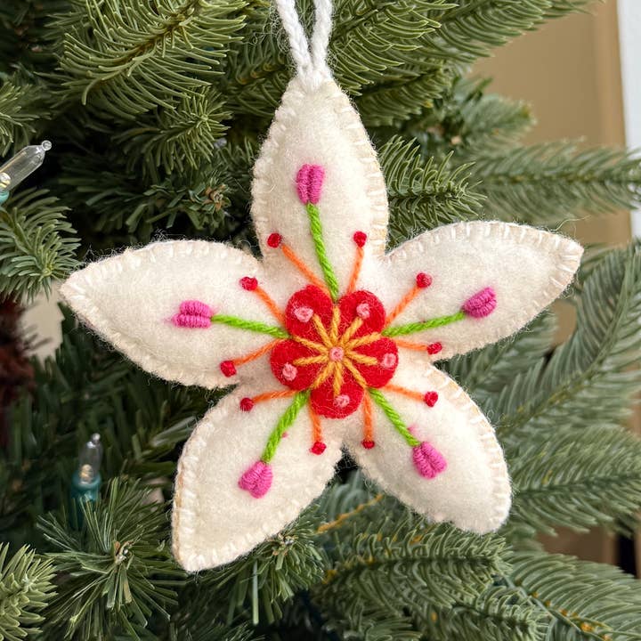 Flower Embroidered Wool Christmas Ornament for wholesale by Ornaments 4 Orphans