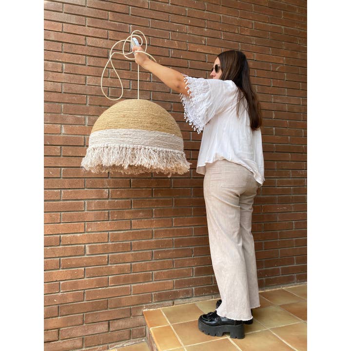 Geometrik Design - Wholesale Chandelier/Hanging Light - Round Natural Jute Lamp with Fringe Ceiling Boho Style5