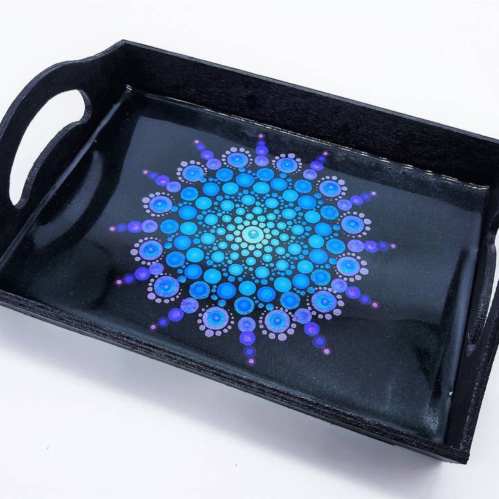 Handpainted Mandala Keepsake/Jewelry Tray, Mica Powder for wholesale by Slightly Askew Art