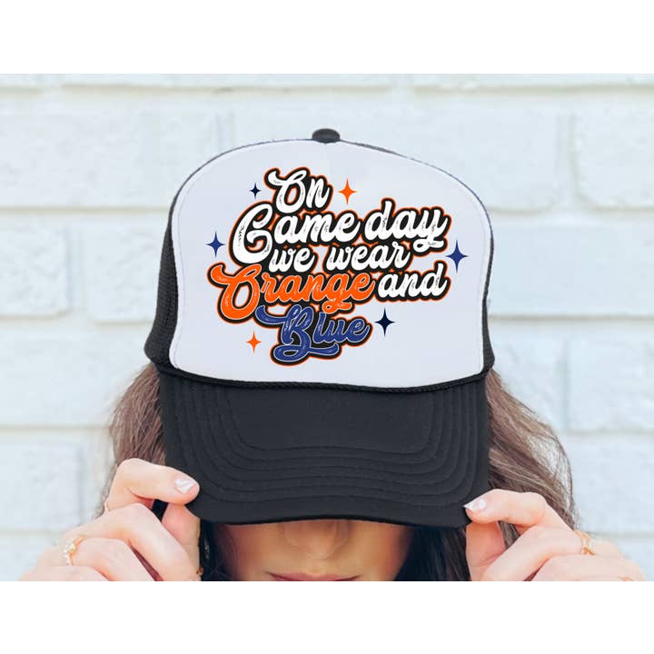 Le jour du match, nous portons une casquette de camionneur orange et bleue pour la vente par Gia Gifts Boutique
