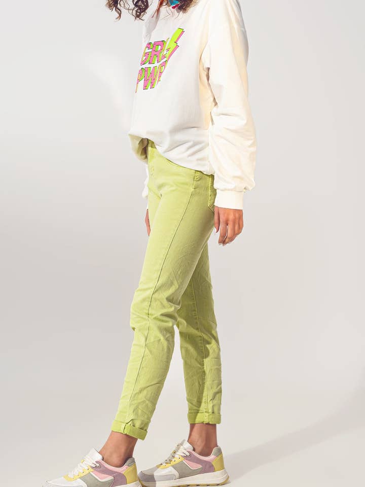 Wrinkled Skinny Jeans in Lime Green for wholesale on Faire2