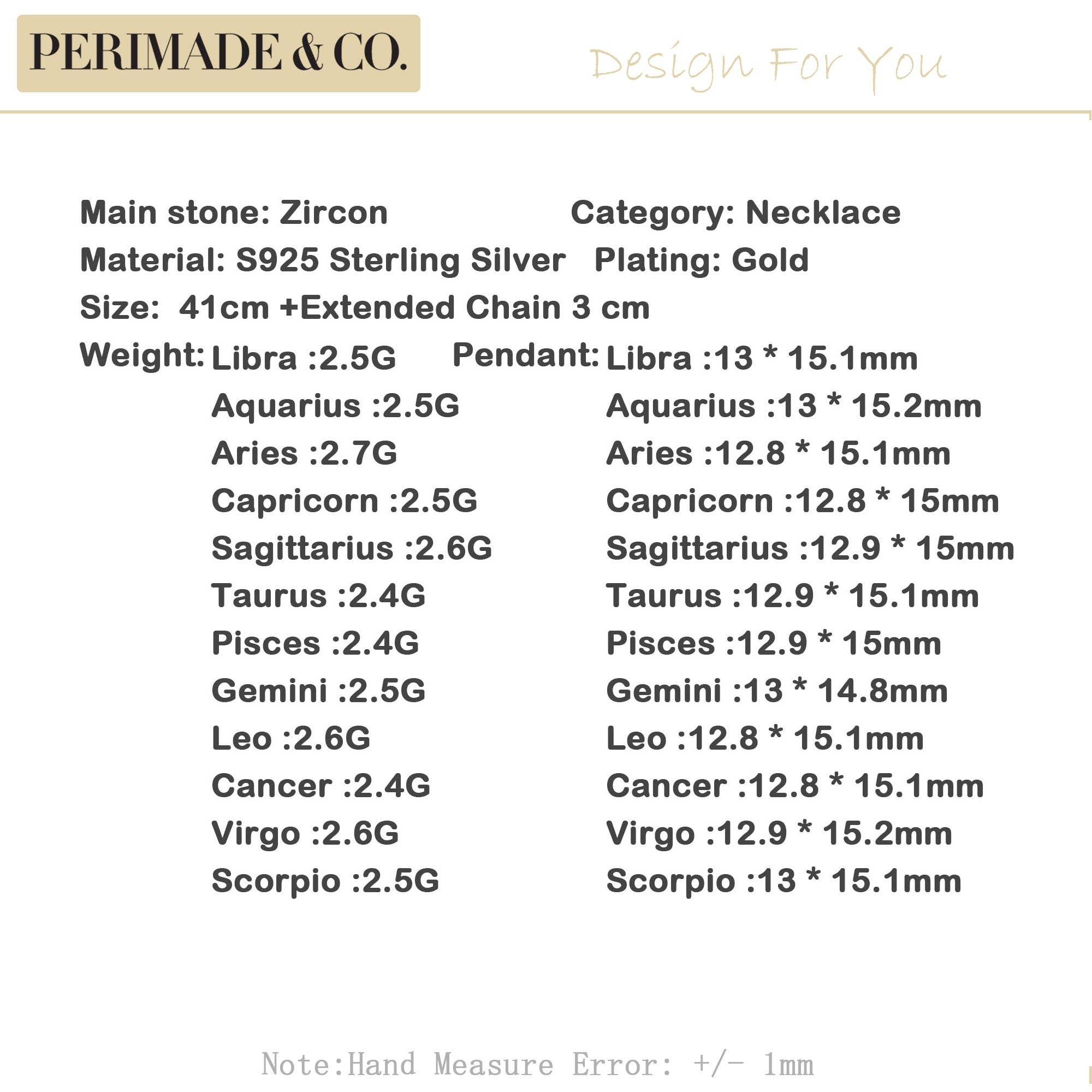 Perimade & Co. LLC - Wholesale Pendant/Charm Necklace - Gold Zodiac Sign Disc Charm Necklace in 925 Sterling Silver14