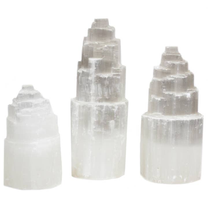 Ancient Wisdom – wholesale Accent/desk lamp – Natural Selenite Tower Lamp - 15 cm - UK Plug