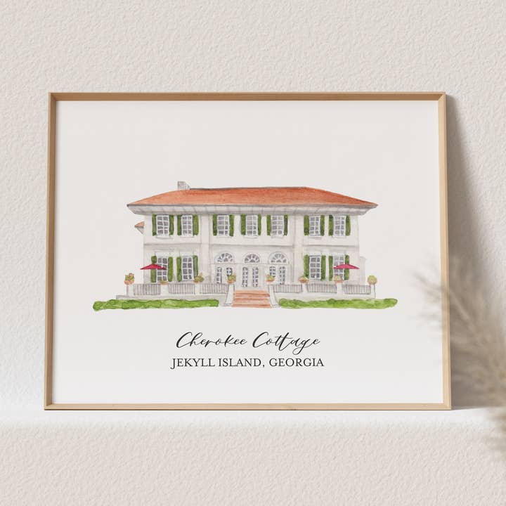 Cherokee Cottage Watercolor Art Print for wholesale by Jenny Lemoine Design