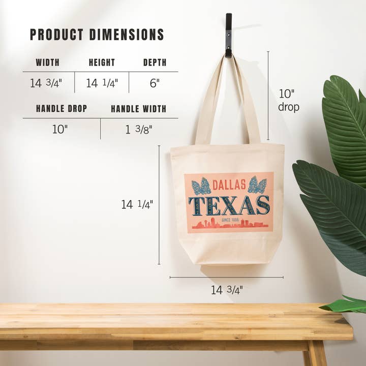 Lantern Press - Wholesale Tote Bag - Unisex - ORGANIC TOTE BAG Dallas, Texas, Skyline & State Flowers