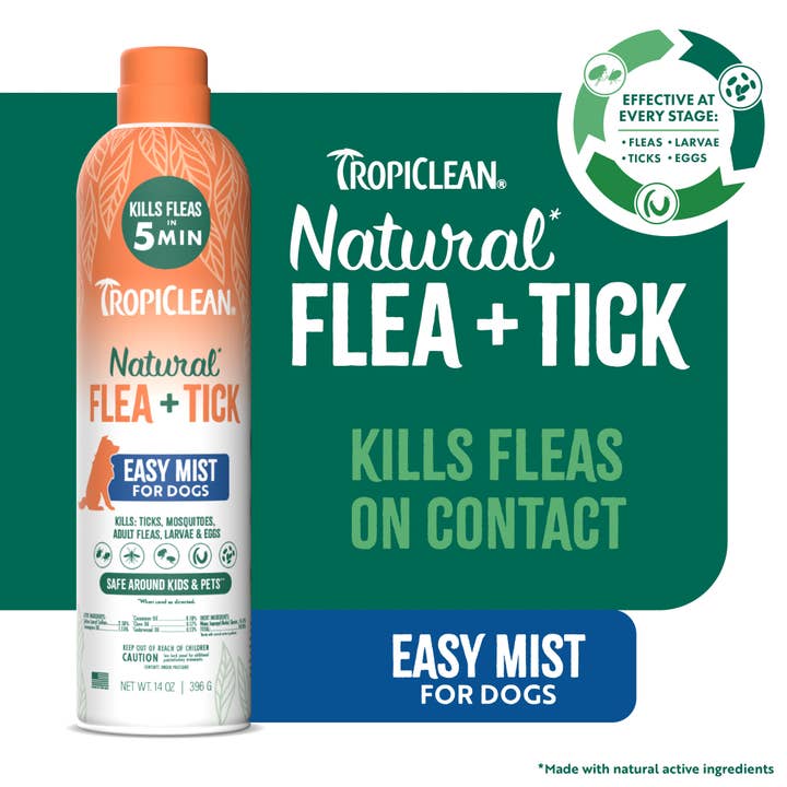Pet Palette Distribution - Wholesale Pet Spray - Cat/Dog - TropiClean Natural* Flea + Tick Dog + Home Easy Mist Spray3