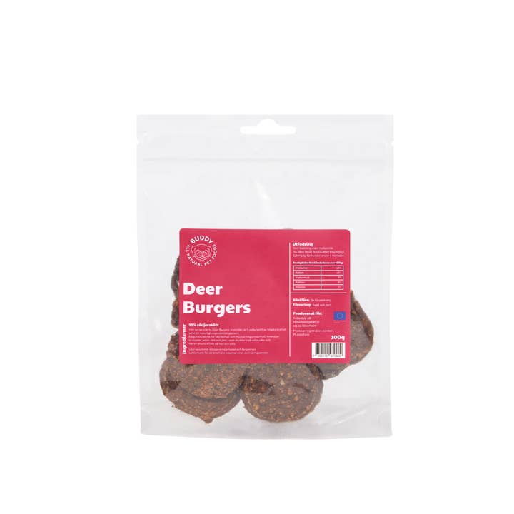 Buddy Pet Foods - Wholesale Pet Treats - Dog - Meaty Burgers - Venison (Deer Burgers) 100g2