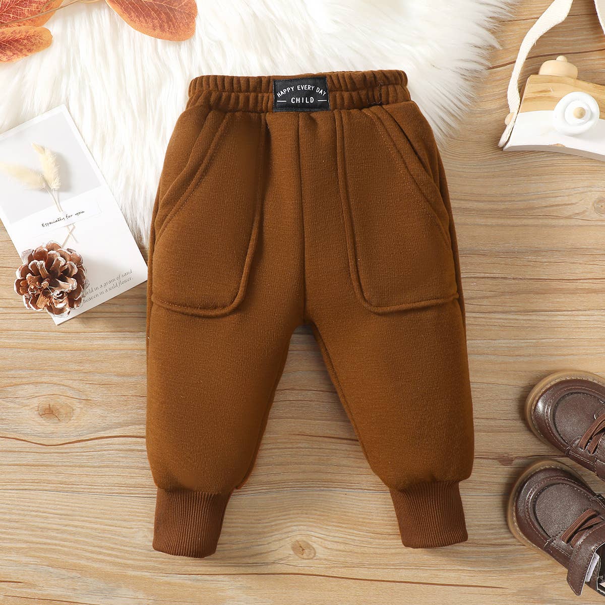 PatPat - Wholesale Trousers – Baby - Baby Boy/Girl Solid Fleece-lining Casual Pants11