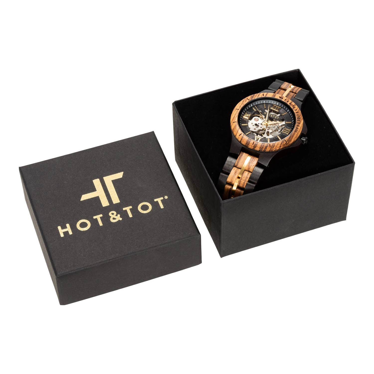 HOT&TOT - Vendita all'ingrosso Orologio da polso - Uomo - GOLD MOTUS | Orologio in legno da uomo | Automatico | oro7