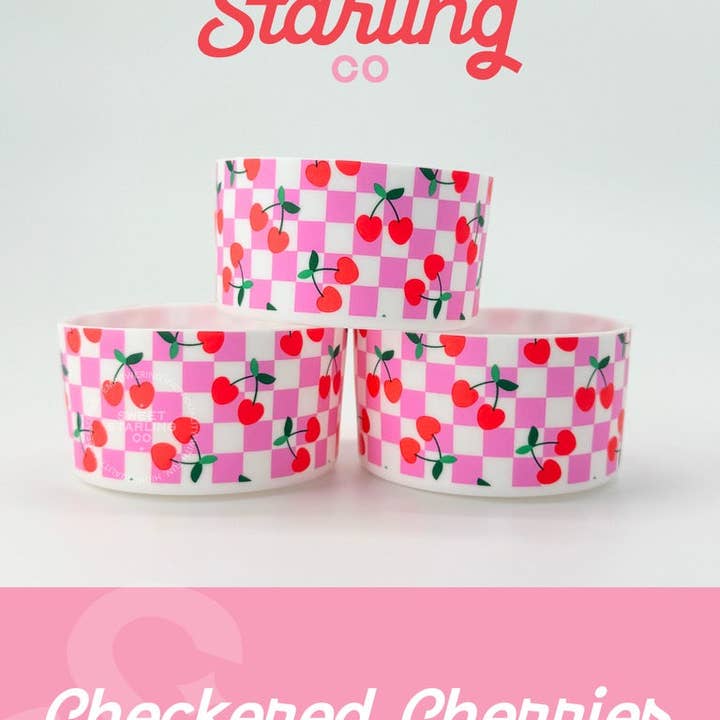The Sweet Starling Co - Wholesale Drink Huggers & Koozies - Checkered Cherries Tumbler Boot