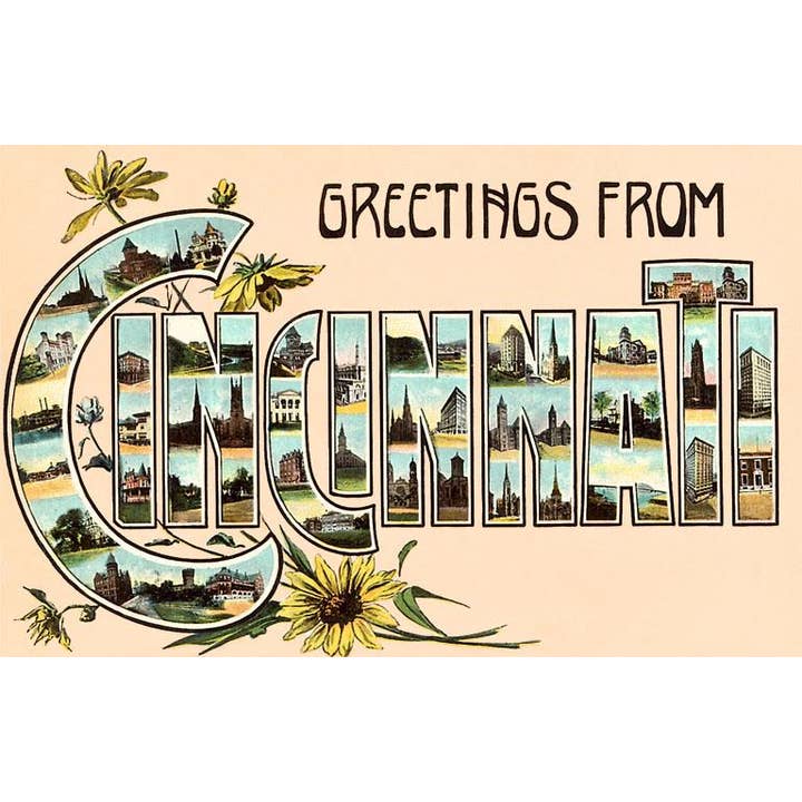 Postcard OH-540 Greetings from Cincinnati for wholesale by Found Image Press