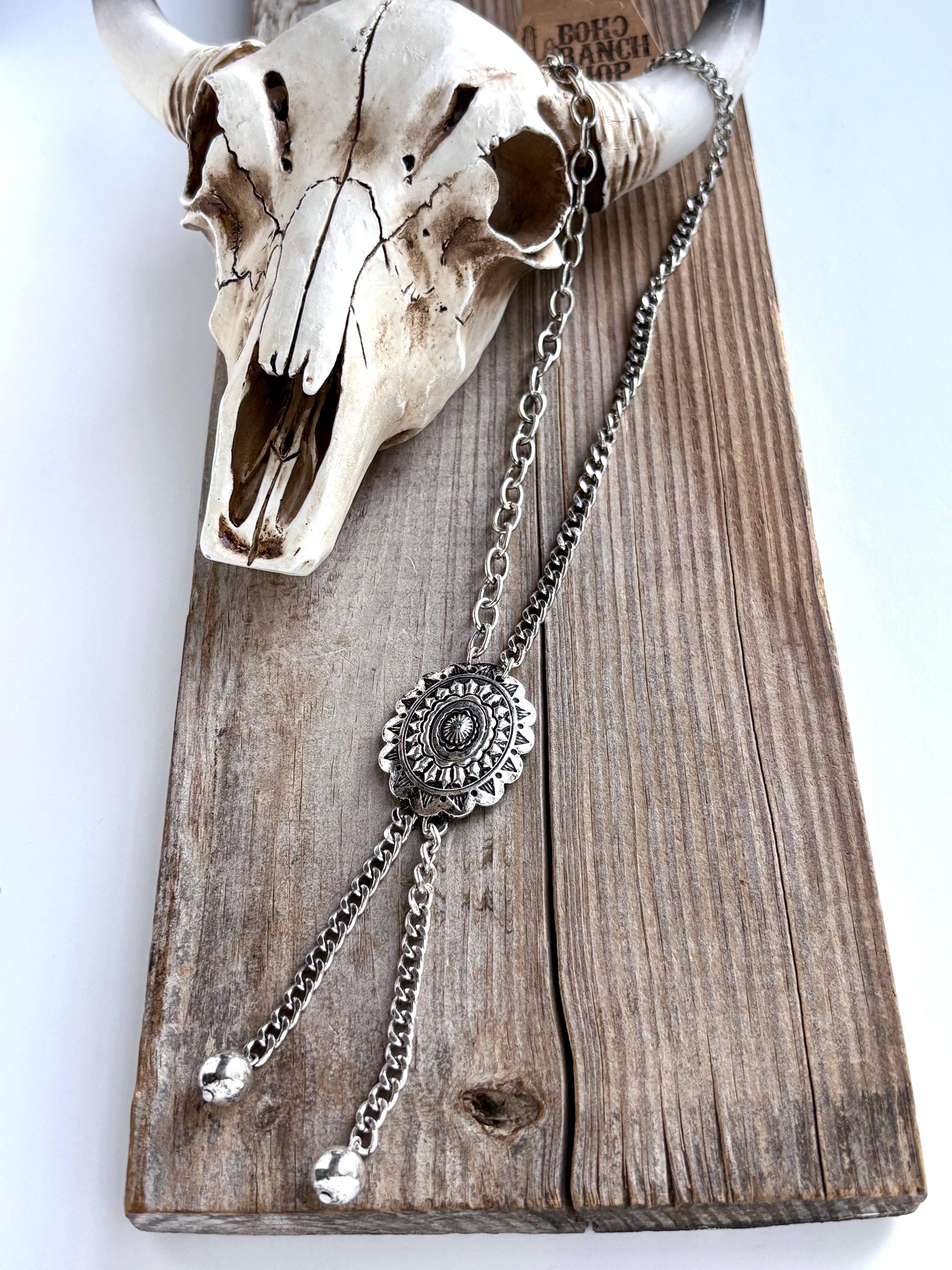 Boho Ranch Shop - Wholesale Pendant/Charm Necklace - Western Concho Pendant Y Drop Chunky Chain Bolo Necklace0
