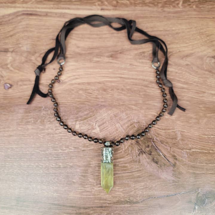 Tibetan Citrine Quartz Spike Pendant Beaded Necklace for wholesale by ZINC Designs