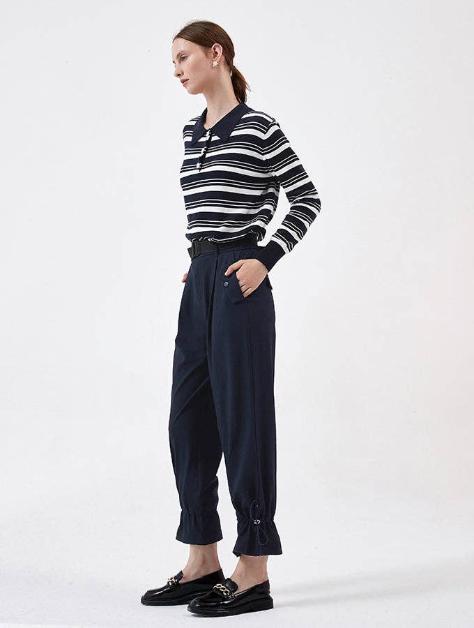 Navy Drawstring Carrot Fit Casual Trousers for wholesale on Faire6