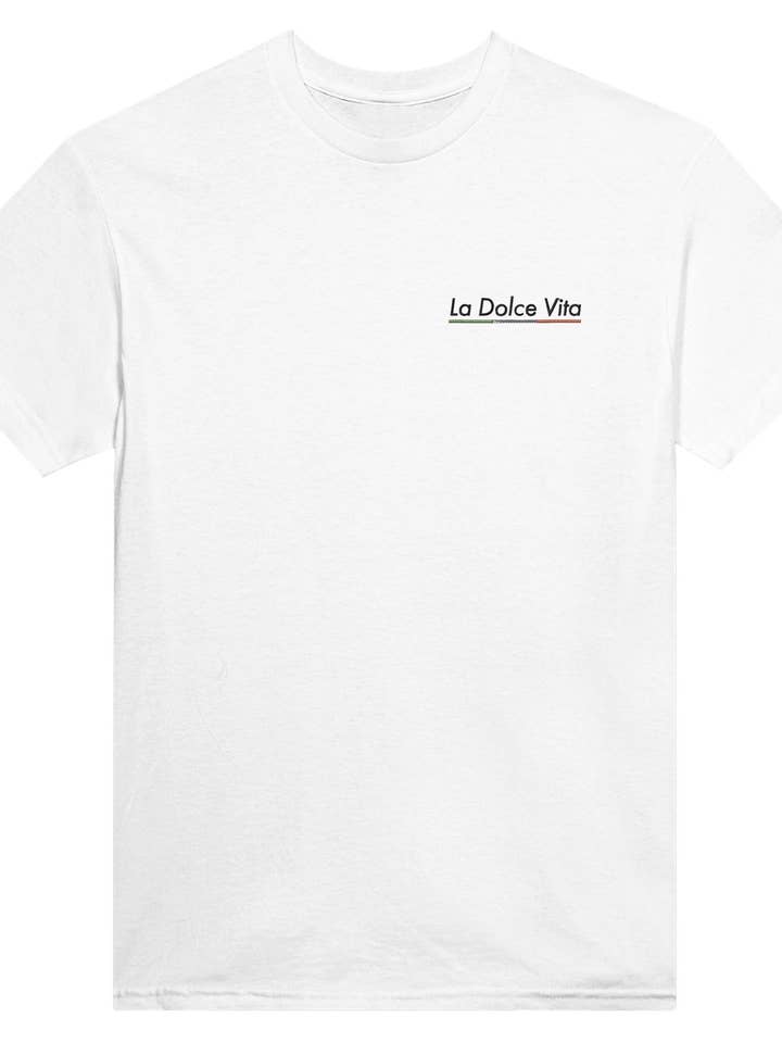 La Dolce Vita Embroidered Tee, Tricolore Underline, Unisex T Shirt, Minimal Italian Aesthetic, Italy Gift for wholesale by Facciamo Cosi