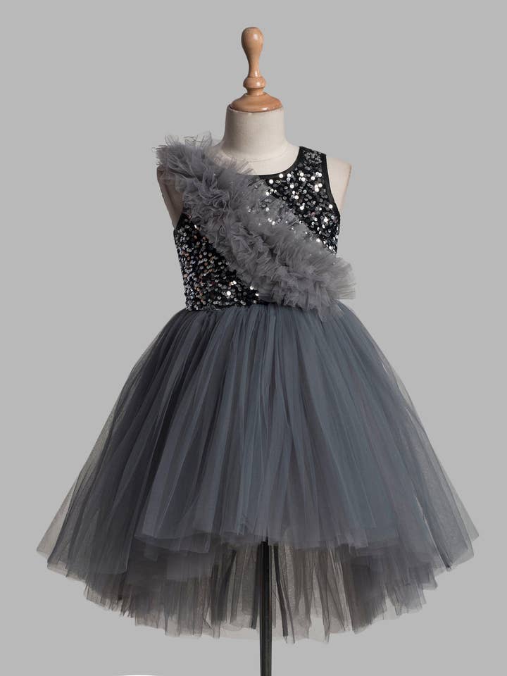 Grey Black Sparkling Dress - Fathers Day , School Graduation , Flower Girls , Weddings, Birthdays , Photoshoots for wholesale by MySquareFeetHome Kids
