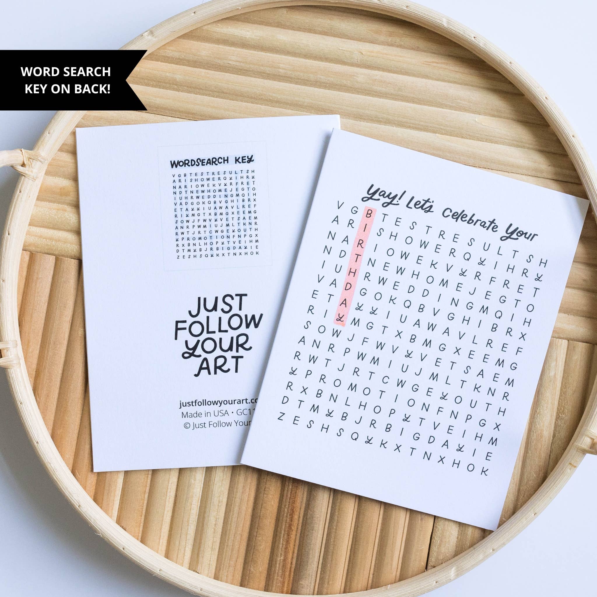 Just Follow Your Art - Wholesale Congratulations Card - Let's Celebrate Wordsearch Card | Interactive Card Congrats2