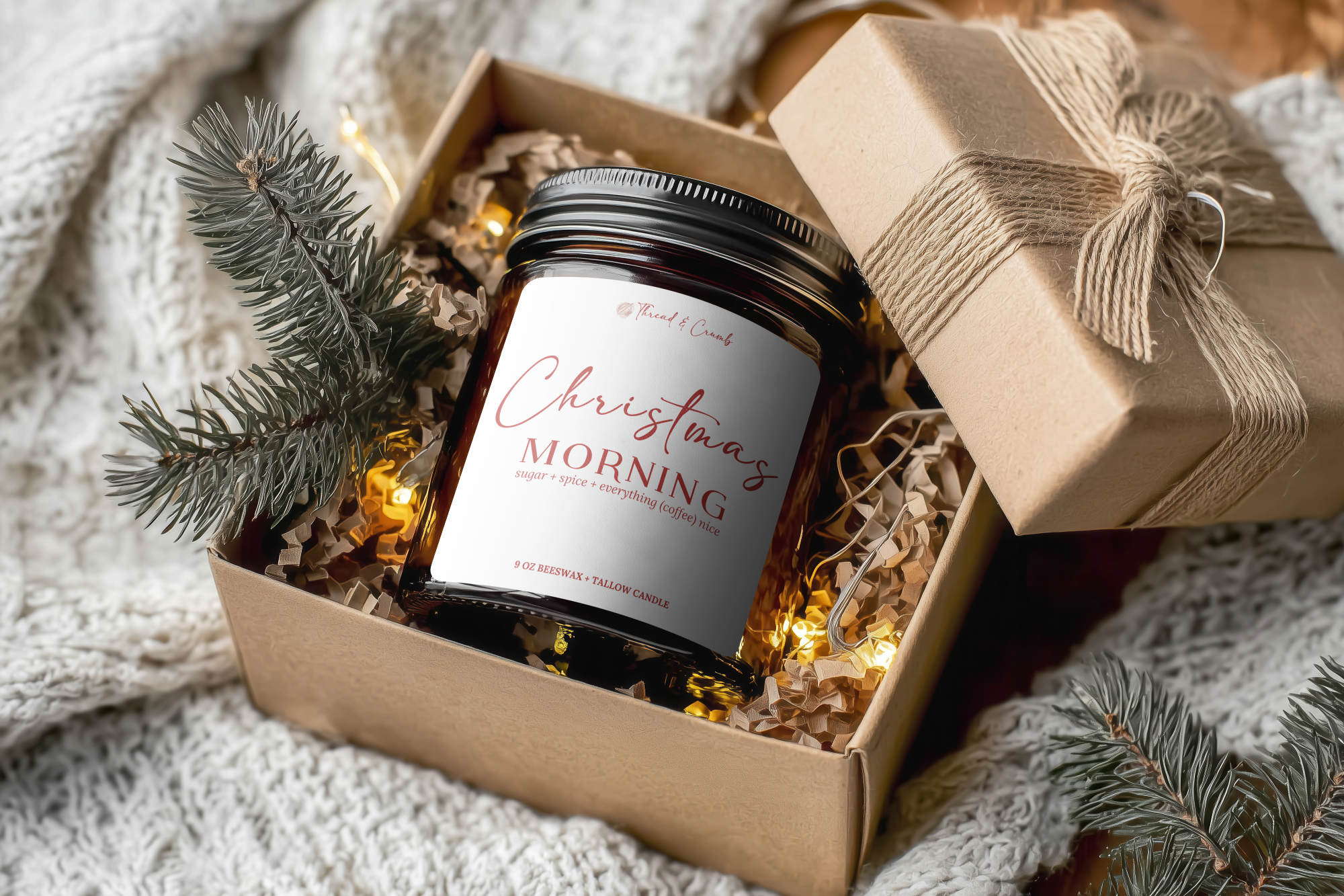 Thread & Crumb - Wholesale Jar/Filled Candle - "Christmas Morning" Beeswax + Tallow Candle | Holiday Candle2