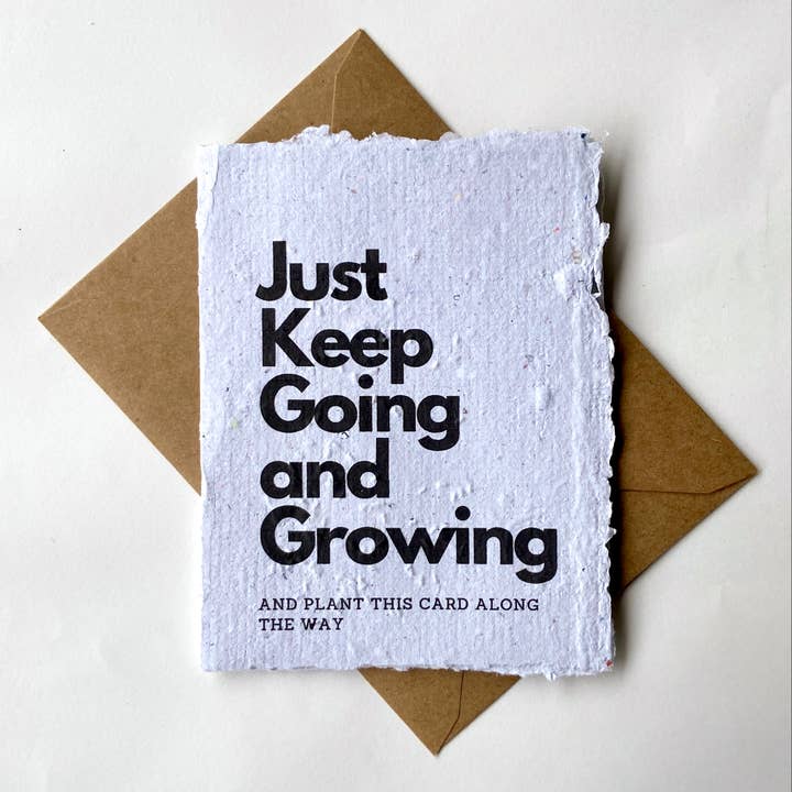 Just Keep Going and Growing Plantable Greeting Card for wholesale by Rockywoods Studio