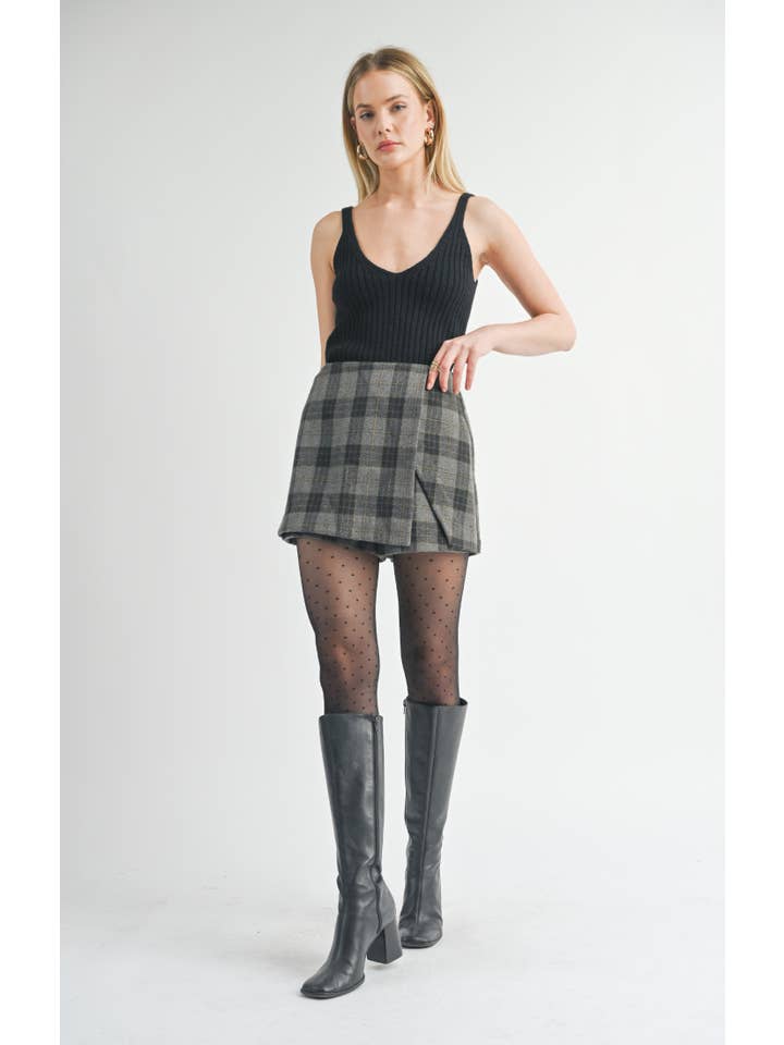 Sage The Label - Wholesale Skort - Women's - Bold Move Overlap Skort: CHARCOAL MULTI