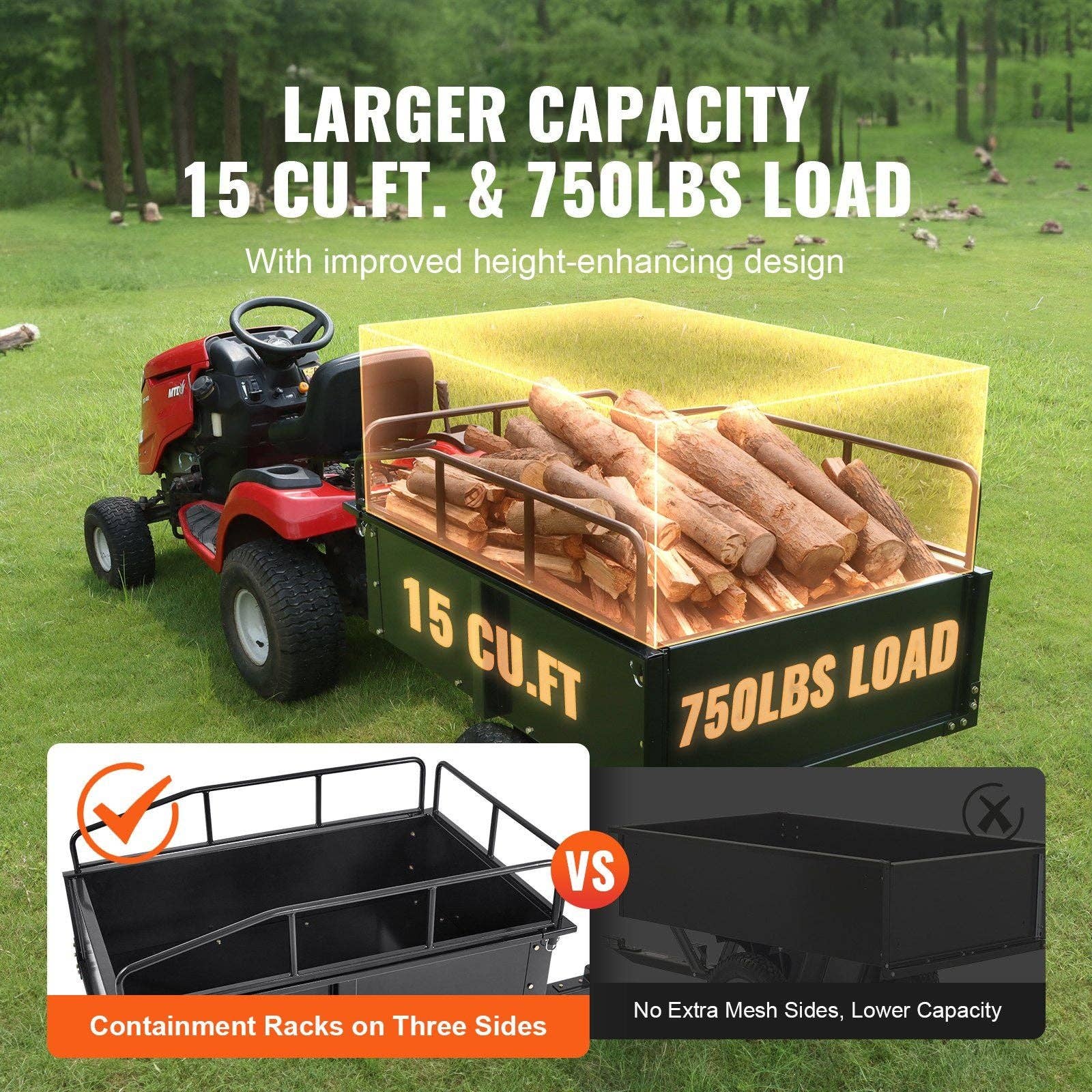 Hard Rock Health Stores - Wholesale Outdoor Ornament/Decor - Heavy Duty ATV Trailer Steel Dump Cart, 750-Pound 15 Cubic Feet, Garden Utility Trailer with Removable Sides for Riding Lawn Mower Tractor3