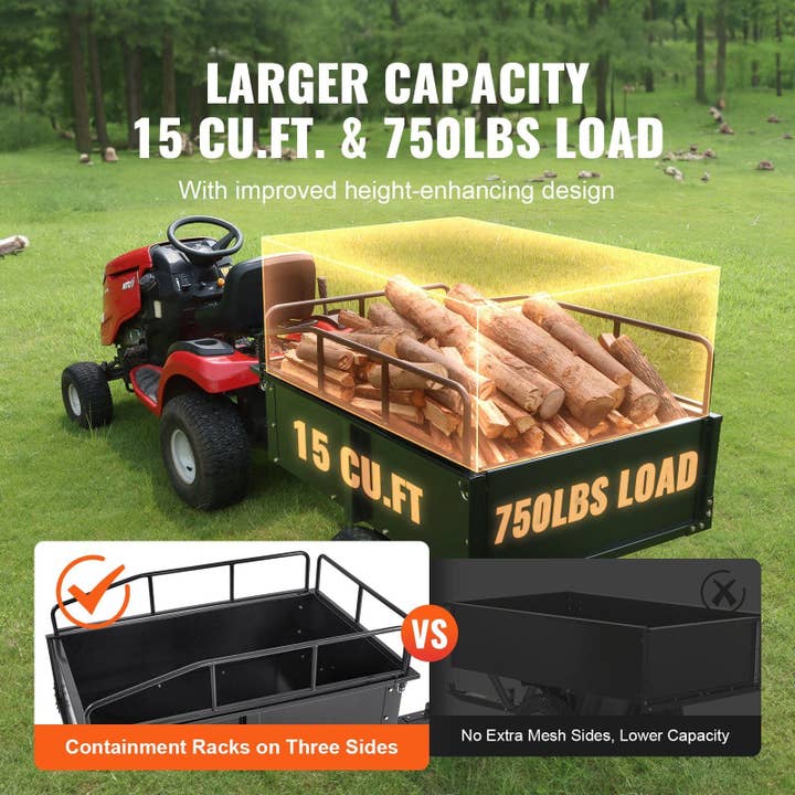 Hard Rock Health Stores - Wholesale Outdoor Ornament/Decor - Heavy Duty ATV Trailer Steel Dump Cart, 750-Pound 15 Cubic Feet, Garden Utility Trailer with Removable Sides for Riding Lawn Mower Tractor3