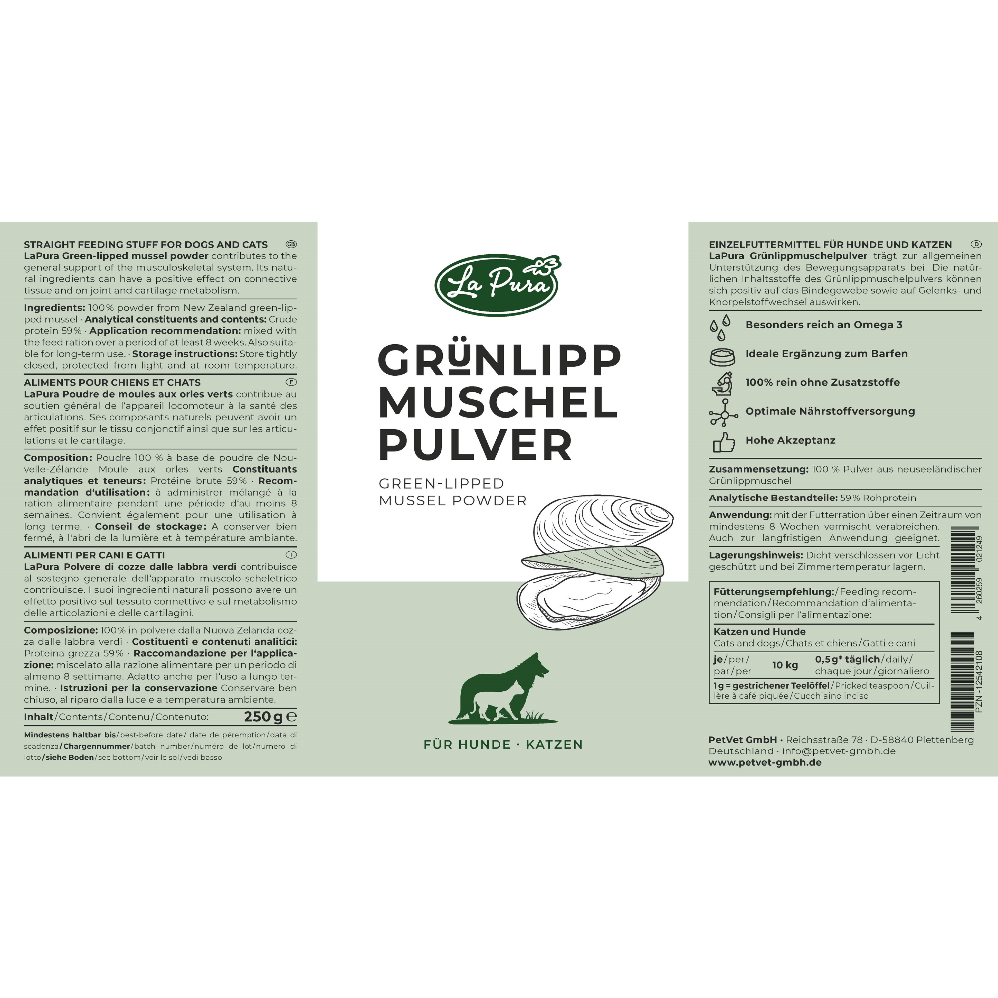 Kauartikel.com GmbH – wholesale Kosttillskott för husdjur - Katt och hund – LaPura pulver av gröna musslor 250 g5