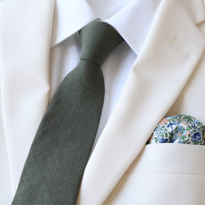 Tie Mood - Wholesale Necktie - Men's - Flynn Olive Green Solid & Floral Tie