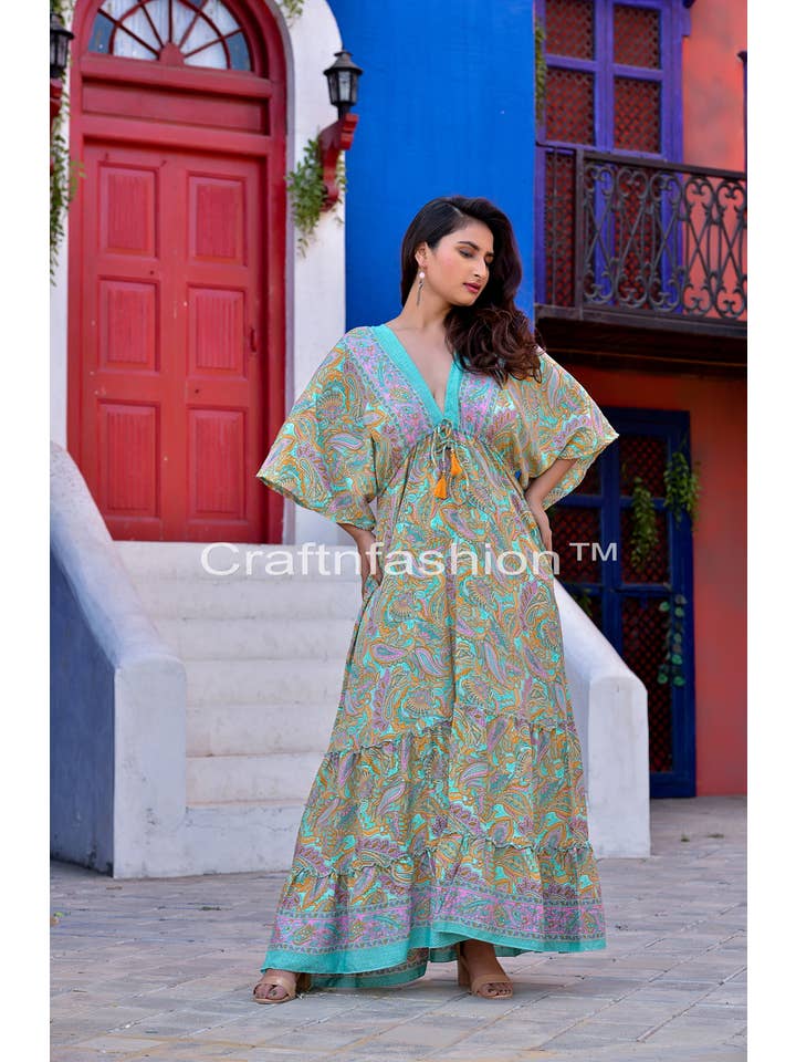 Meghcraft - Wholesale Dress - Women's - V-neck Maxi Dress Women - Bohemian Silk Dress