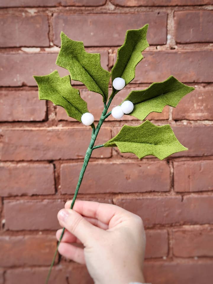 Felt Holly Stem for wholesale by Madymae Felt Florals