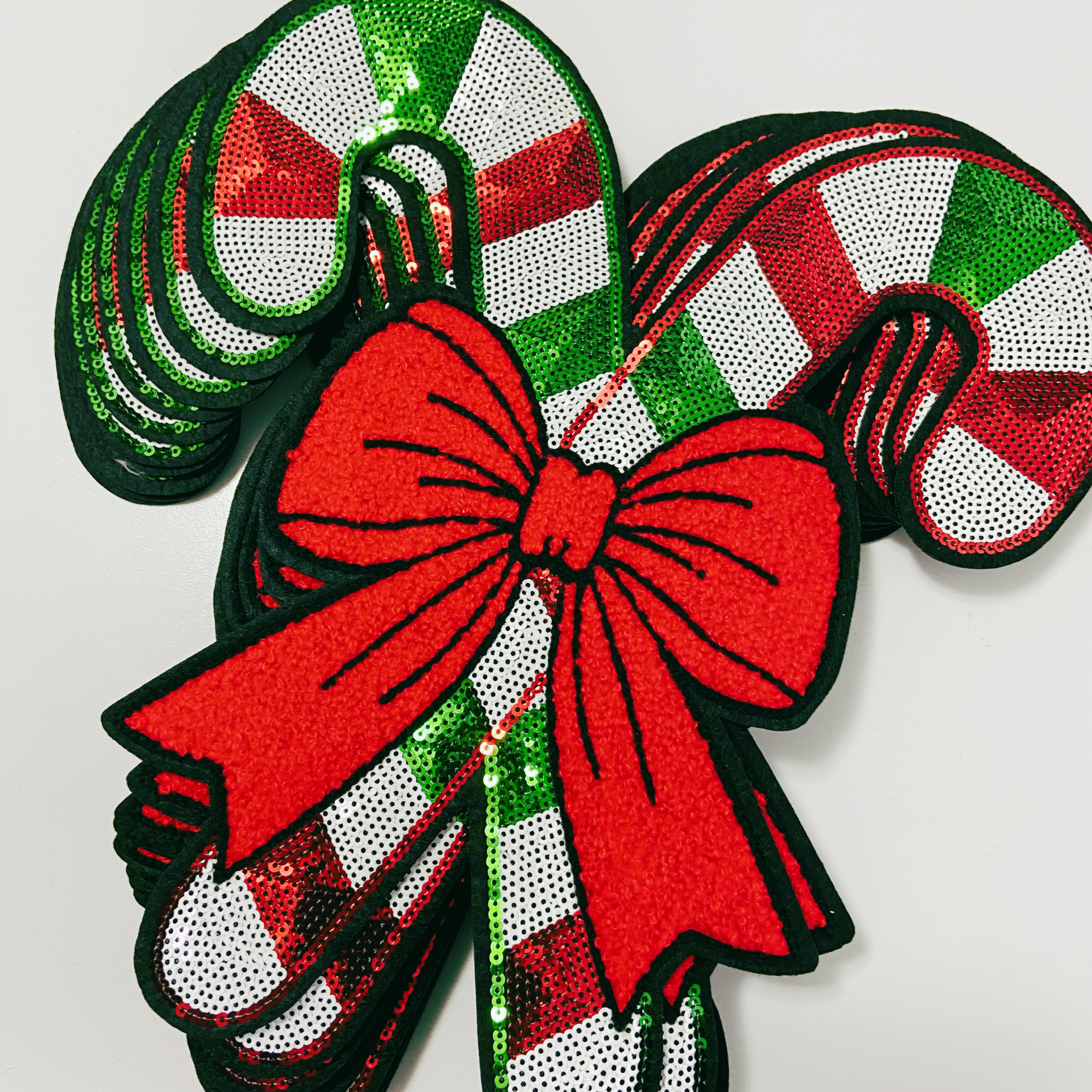 TEELUX - Wholesale Patch - Candy Canes with Chenille Bow 9.75 inch x 10.5 inch  - Large SEQUIN Patch2