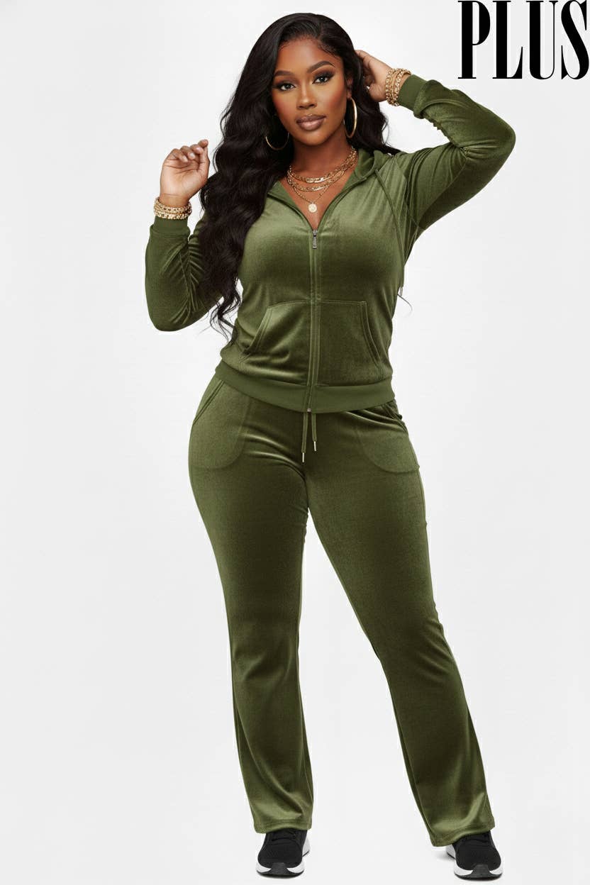 5besties inc - Vente Ensemble de vêtements d'intérieur – femme - ENSEMBLE SURVÊTEMENT ET SWEAT À CAPUCHE ZIPPÉ EN VELOURS GRANDE TAILLE3